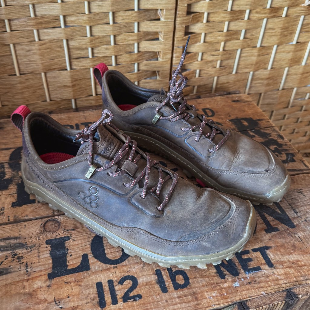 Brown leather Vivobarefoot Tracker Leather AT Low II barefoot trainers in Bracken.